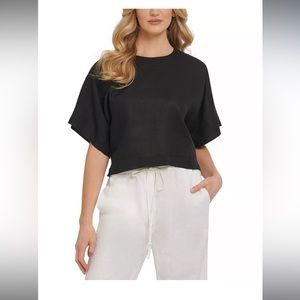 DKNY Linen Drop Shoulder Short Sleeve Top NWT